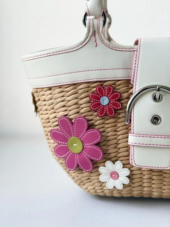 Y2K Coach Soho Straw Floral Basket Tote - Picture 4 of 16